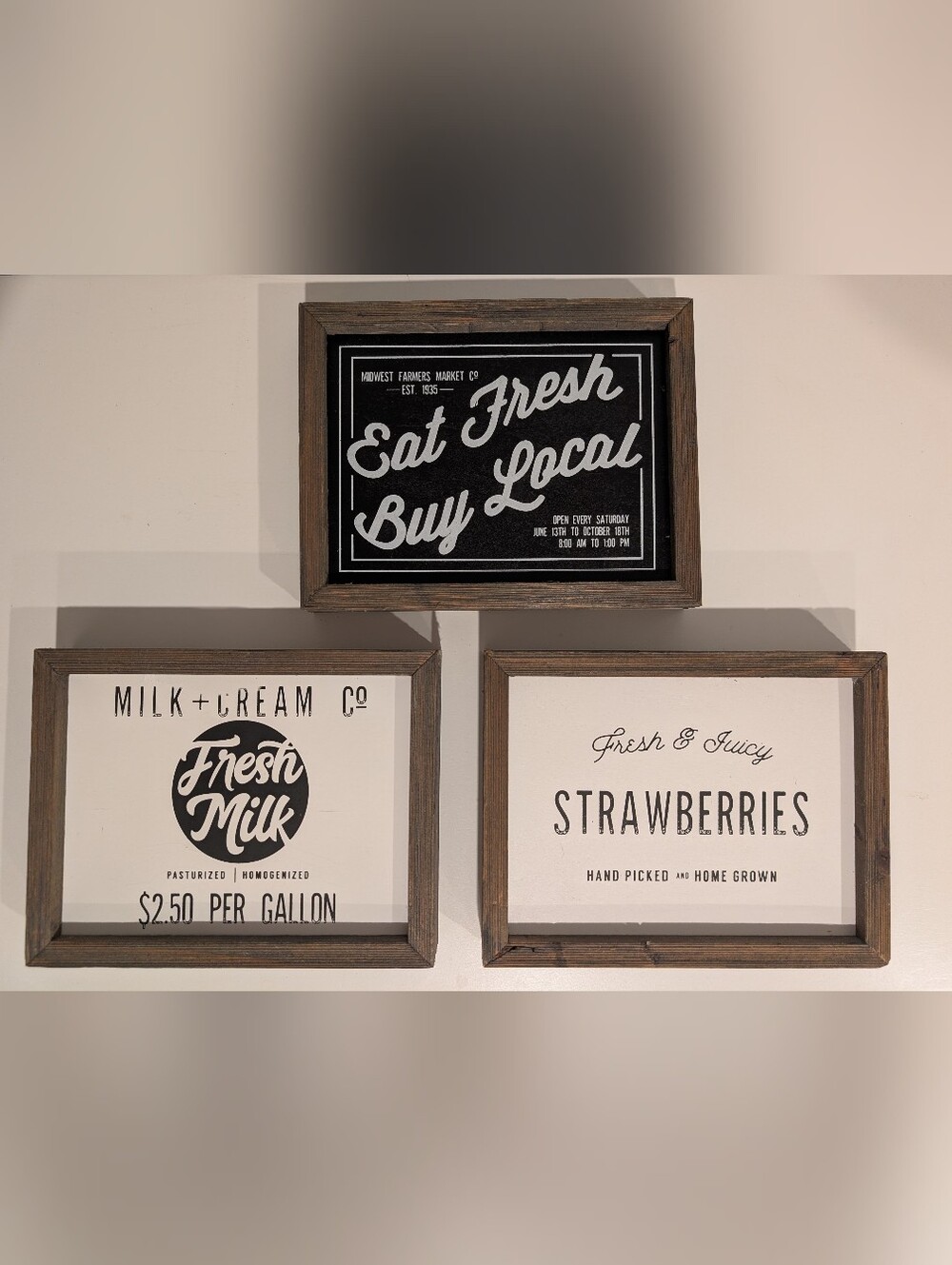 Set of 3 Farmhouse Style Wooden Market Signs